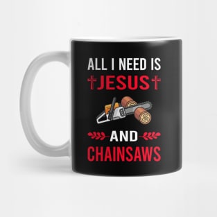 I Need Jesus And Chainsaw Arborist Lumberjack Woodworking Woodworker Carpenter Carpentry Mug